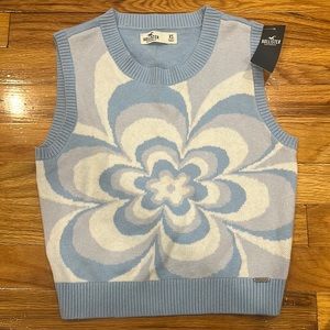 Hollister flower print sweater vest in blue